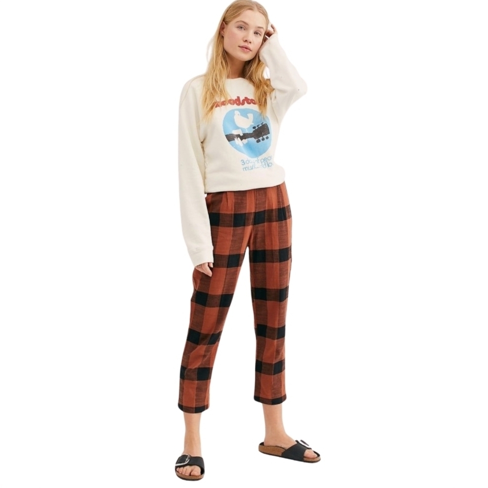 Free People High Rise Sienna Clear Skies Buffalo Plaid Crop Pants SMALL
